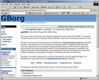 A screenshot of the former Gborg website