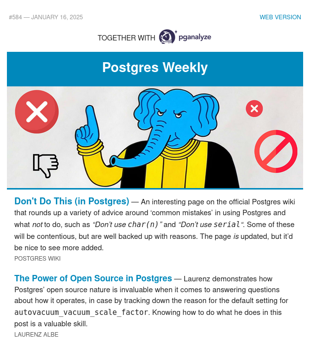 Postgres Weekly, 2025-01-16